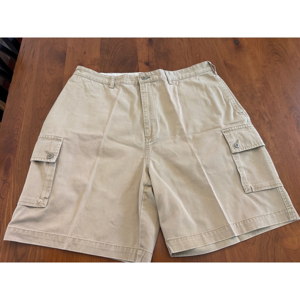 Tommy Hilfiger Mens Khaki Cargo Shorts Tan Cotton Twill Size 36 Flag Logo